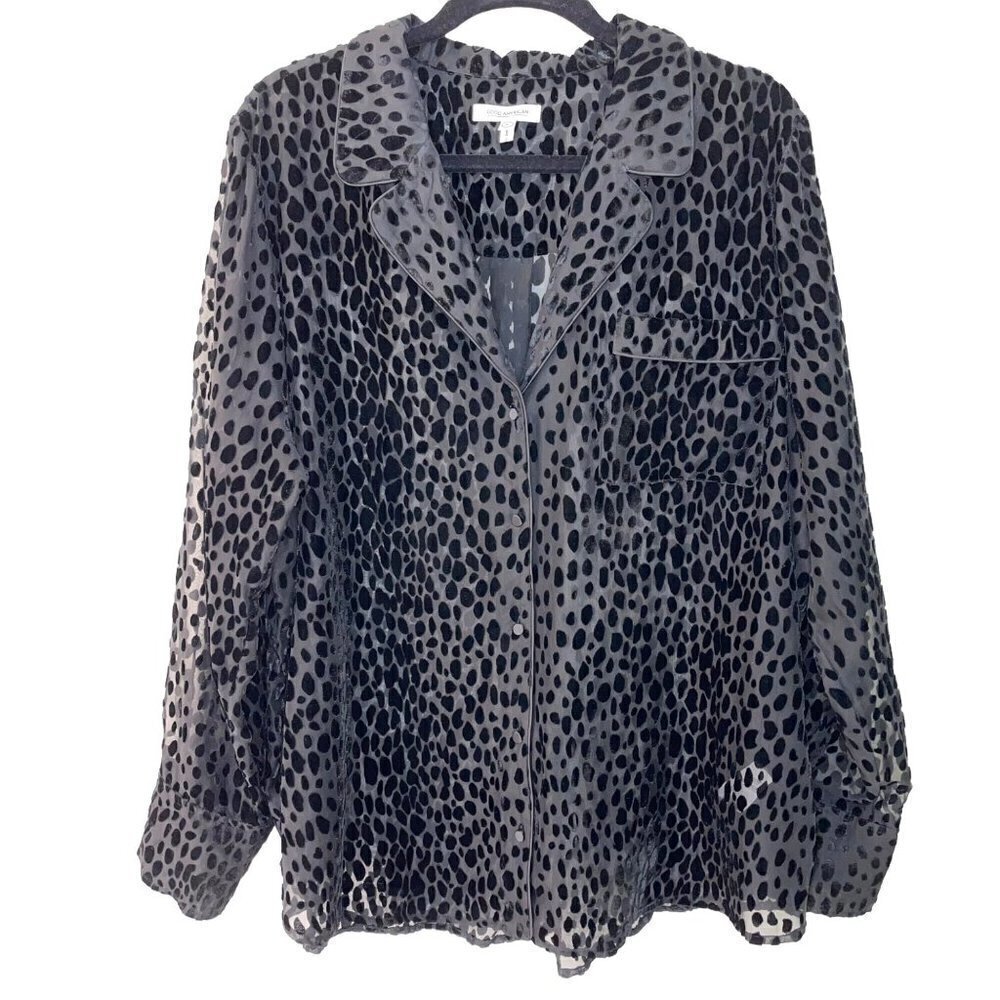 Good American Sheer Bliss Velvet Burnout Blouse Womens Size 6 Relaxed Fit Black